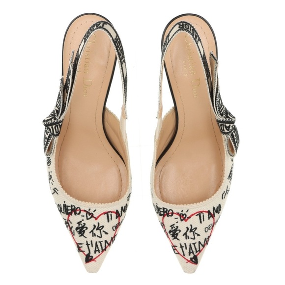 Authentic Dior Graffiti Embroidery Slingback Pumps in white 36 1/2 US 6 1/2 - Picture 2 of 16